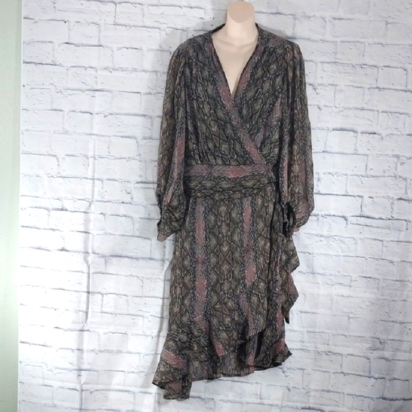 Cato Dress Wrap Look Ruffled Snake Print Long Sleeve Sz 18/20W - Picture 1 of 8